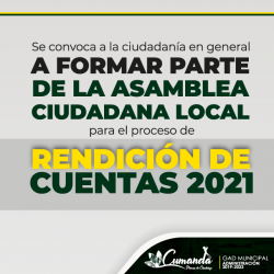 CONVOCATORIA ASAMBLEA CIUDADANA LOCAL RENDICIÓN DE CUENTAS 2021